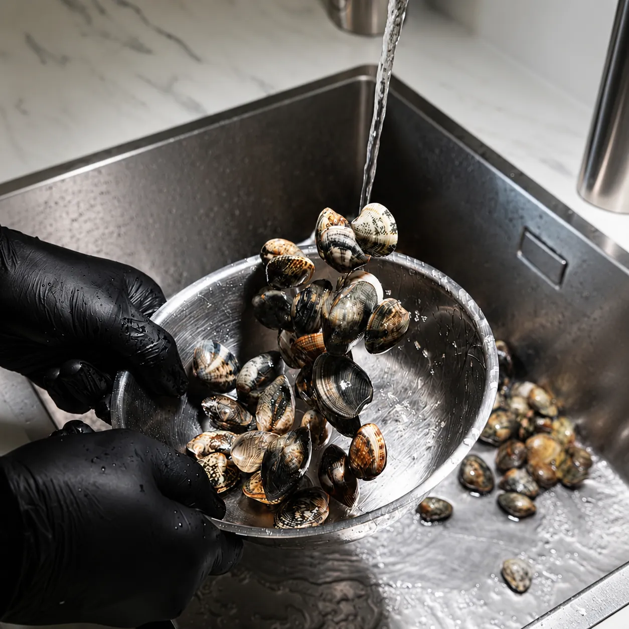 Selezione e pulizia delle vongole